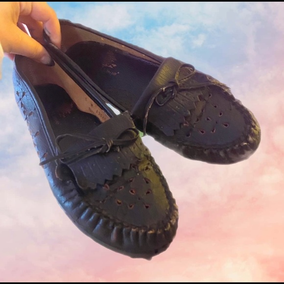 Vintage Shoes - Vintage Black Kiltie Granny Loafers